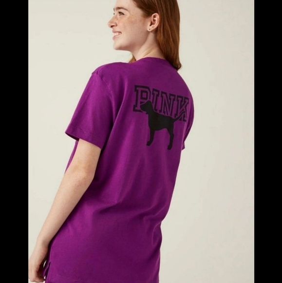 NEW VICTORIA'S SECRET PINK LOGO CAMPUS SHORT SLEEVE TEE SHIRT - Picture 2 of 9